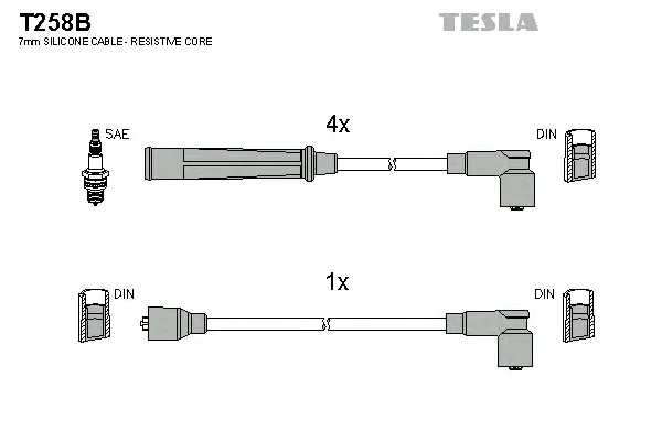 T258B TESLA Высоковольтные провода (комплект проводов зажигания) (фото 1)