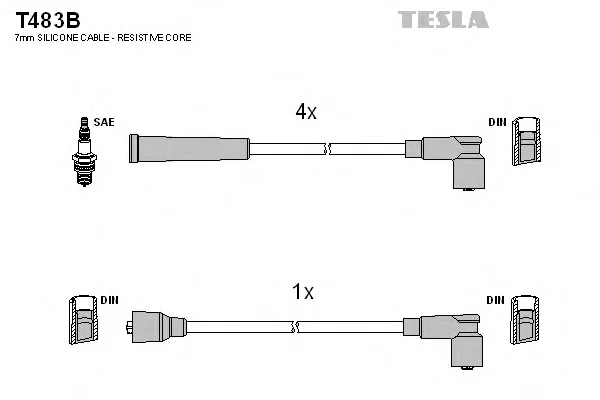 T483B TESLA Высоковольтные провода (комплект проводов зажигания) (фото 1)