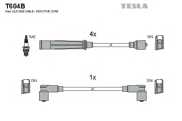 T604B TESLA Высоковольтные провода (комплект проводов зажигания) (фото 1)