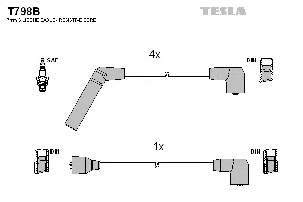 T798B TESLA Высоковольтные провода (комплект проводов зажигания) (фото 1)