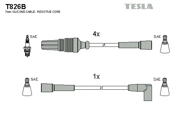 T826B TESLA Высоковольтные провода (комплект проводов зажигания) (фото 1)