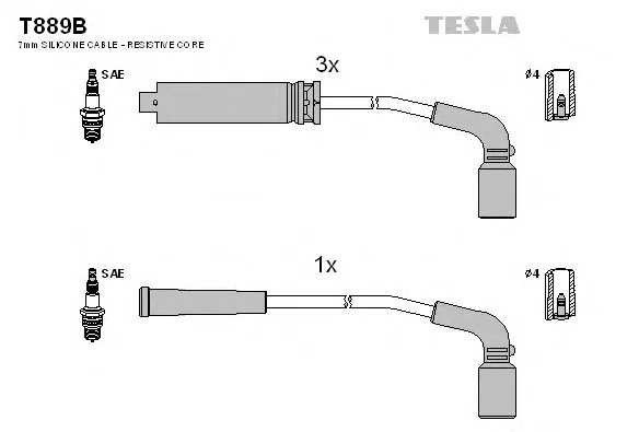 T889B TESLA Высоковольтные провода (комплект проводов зажигания) (фото 1)