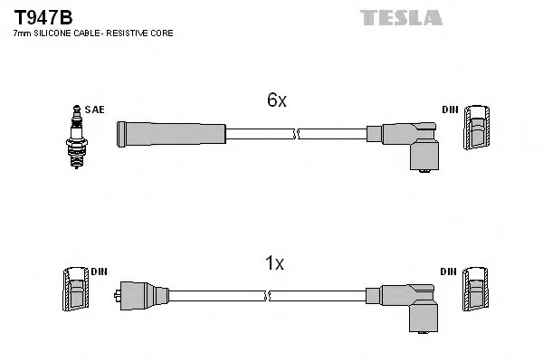 T947B TESLA Высоковольтные провода (комплект проводов зажигания) (фото 1)