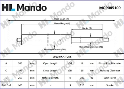 MOP045109 MANDO Газовая пружина, крышка багажник (фото 1)