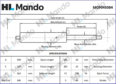 MOP045084 MANDO Газовая пружина, крышка багажник (фото 1)