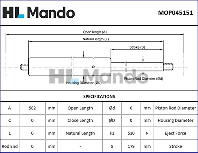 MOP045151 MANDO Газовая пружина, крышка багажник (фото 1)