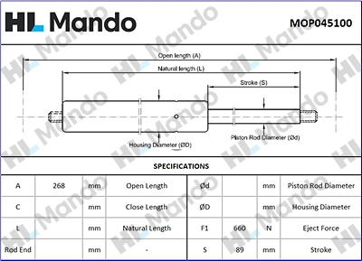 MOP045100 MANDO Газовая пружина, крышка багажник (фото 1)