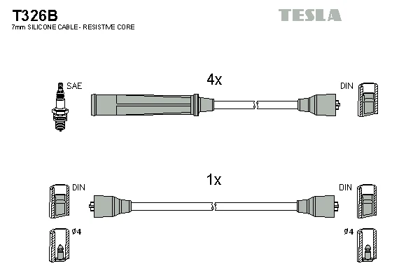 T326B TESLA Комплект проводов зажигания (фото 2)