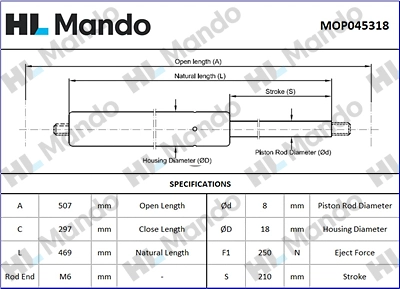MOP045318 MANDO Газовая пружина, крышка багажник (фото 1)
