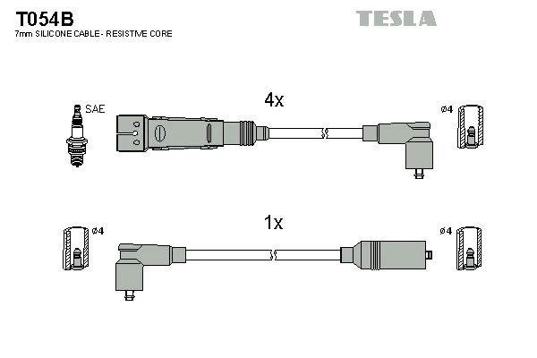 T054B TESLA Комплект проводов зажигания (фото 2)