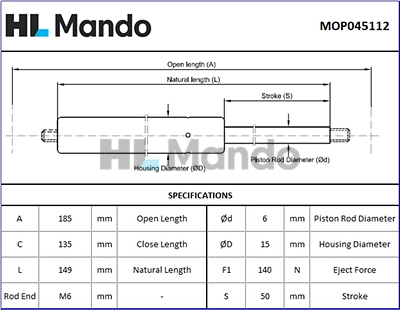 MOP045112 MANDO Газовая пружина, крышка багажник (фото 1)