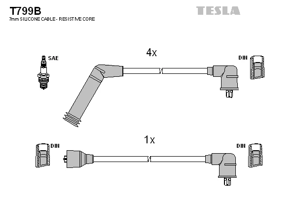 T799B TESLA Комплект проводов зажигания (фото 2)