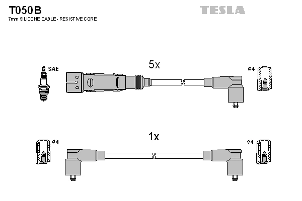 T050B TESLA Комплект проводов зажигания (фото 2)