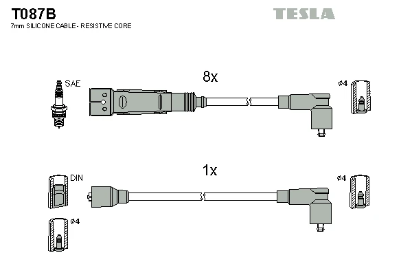T087B TESLA Комплект проводов зажигания (фото 2)