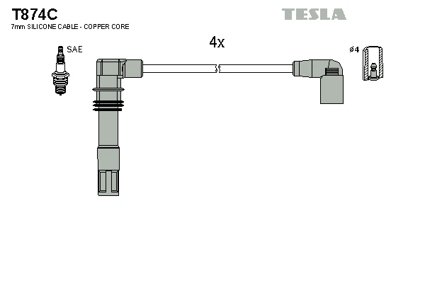 T874C TESLA Комплект проводов зажигания (фото 2)