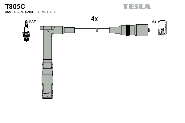 T805C TESLA Комплект проводов зажигания (фото 2)