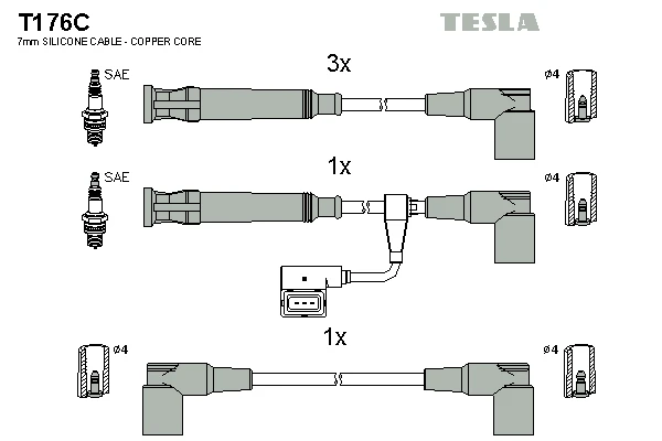 T176C TESLA Комплект проводов зажигания (фото 2)