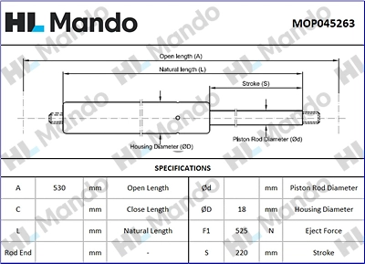 MOP045263 MANDO Газовая пружина, крышка багажник (фото 1)