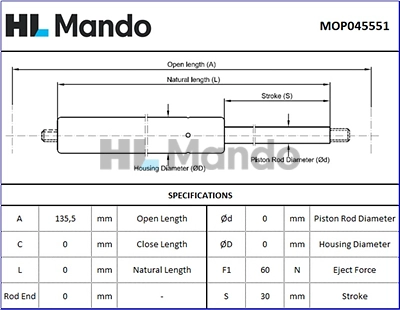 MOP045551 MANDO Газовая пружина, вещевой ящик (фото 1)