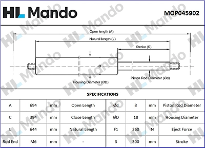 MOP045902 MANDO Газовая пружина, крышка багажник (фото 1)