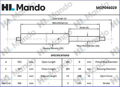 MOP046029 MANDO Газовая пружина, крышка багажник (фото 1)