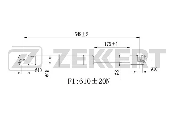 GF-2096 ZEKKERT Газовая пружина, крышка багажник (фото 2)