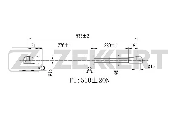 GF-1722 ZEKKERT Газовая пружина, крышка багажник (фото 2)