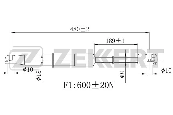 GF-2480 ZEKKERT Газовая пружина, крышка багажник (фото 2)