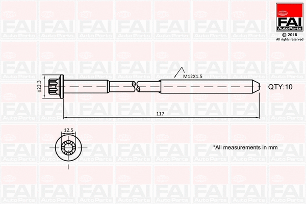 B1018 FAI AUTOPARTS Комплект болтов головки цилидра (фото 1)