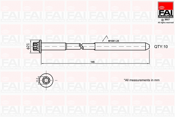 B1140 FAI AUTOPARTS Комплект болтов головки цилидра (фото 1)