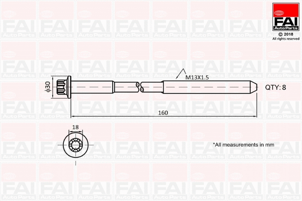 B1616 FAI AUTOPARTS Комплект болтов головки цилидра (фото 1)