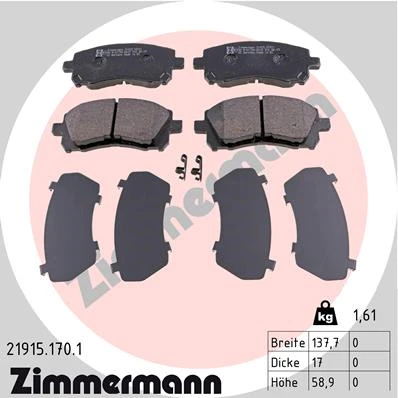 21915.170.1 ZIMMERMANN Комплект тормозных колодок, дисковый тормоз (фото 2)