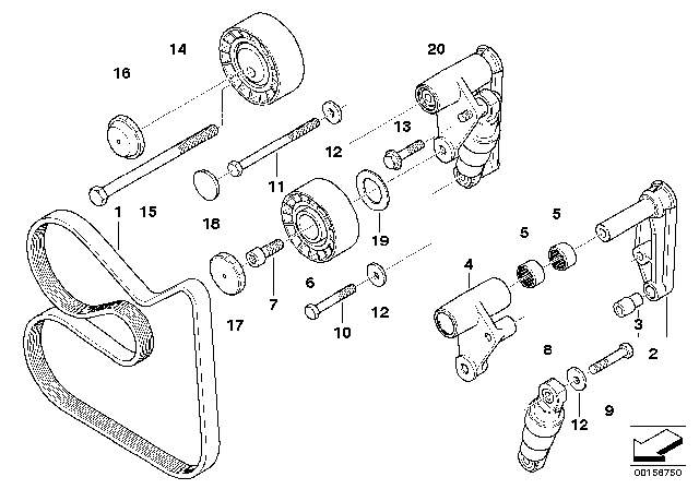 11 28 7 837 898 BMW Клиновой рифленый ремень 6pk1460 3' e46, e90, lci, e92, e93, z3 e36, z4 e85, e86 (фото 1)