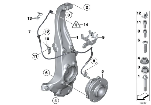 31 20 2 286 606 BMW Ступица переднего колеса с подшипником m12x1.25 5' f10, 6' f06 gran coupe, lci, f1 (фото 2)