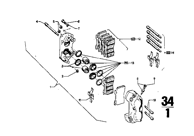 34 11 1 101 859 BMW Суппорт тормозного механ. без накладки л 1502-2002tii, 2.5cs-3.0csl, 2500-3.3li, 5' e12, 6' e (фото 2)