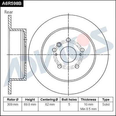 A6R598B ADVICS Тормозной диск (фото 2)