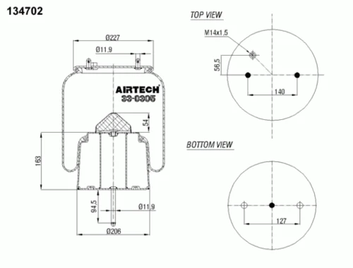 330305K AIRTECH Пневмопод. со стак. 2шп.м12 1шт.м14 смещ.56.5 поршень сталь 1шп.d11.9 scania (фото 1)