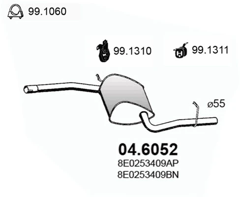 04.6052 ASSO Средний глушитель выхлопных газов (фото 3)