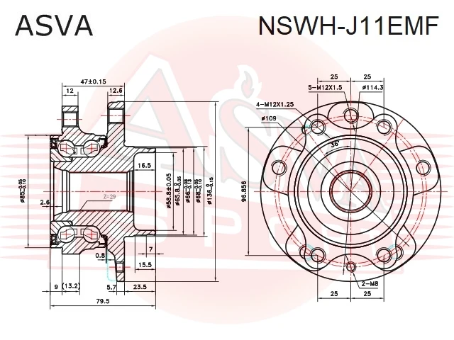 NSWH-J11EMF ASVA Ступица колеса (фото 2)