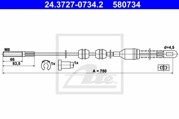 24.3727-0734.2 ATE Тросик, cтояночный тормоз (фото 2)