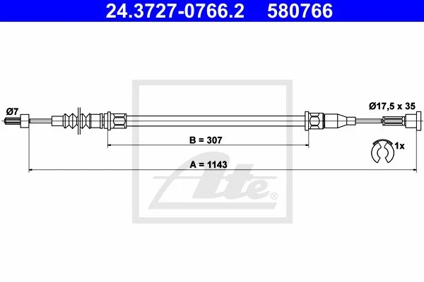 24.3727-0766.2 ATE Тросик, cтояночный тормоз (фото 2)