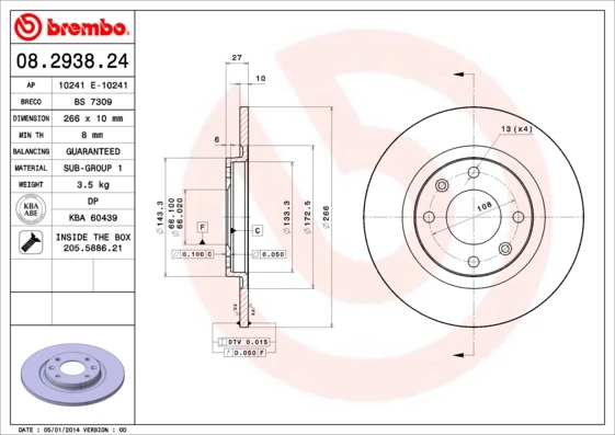 08.2938.24 BREMBO Тормозной диск (фото 5)