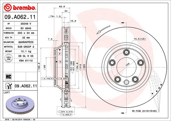 09.A062.11 BREMBO Тормозной диск (фото 5)