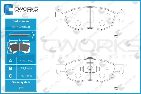 G4512Z01520 CWORKS Комплект тормозных колодок, дисковый тормоз (фото 2)