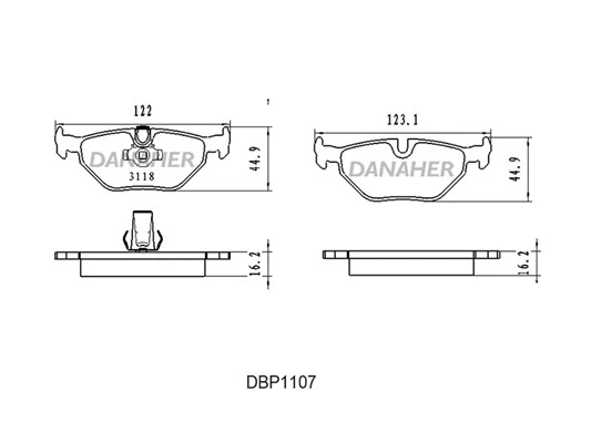 DBP1107 DANAHER Комплект тормозных колодок, дисковый тормоз (фото 2)