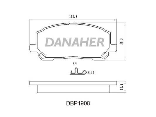 DBP1908 DANAHER Комплект тормозных колодок, дисковый тормоз (фото 2)