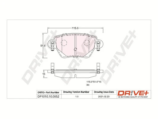 DP1010.10.0852 Dr!ve+ Комплект тормозных колодок, дисковый тормоз (фото 2)