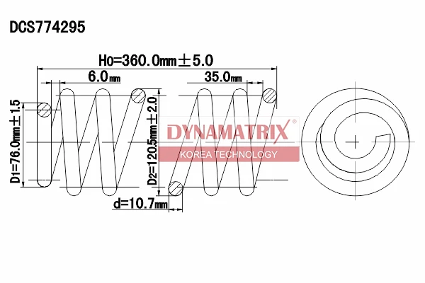 DCS774295 DYNAMAX Пружина подвески (10.7?76/120.5?360?6.8) (фото 1)