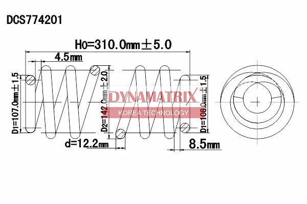 DCS774201 DYNAMAX Пружина подвески (12.2?107/142/108?310?5.5) (фото 1)