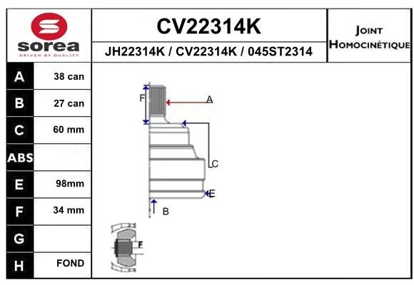 CV22314K EAI Шарнирный комплект, приводной вал (фото 2)